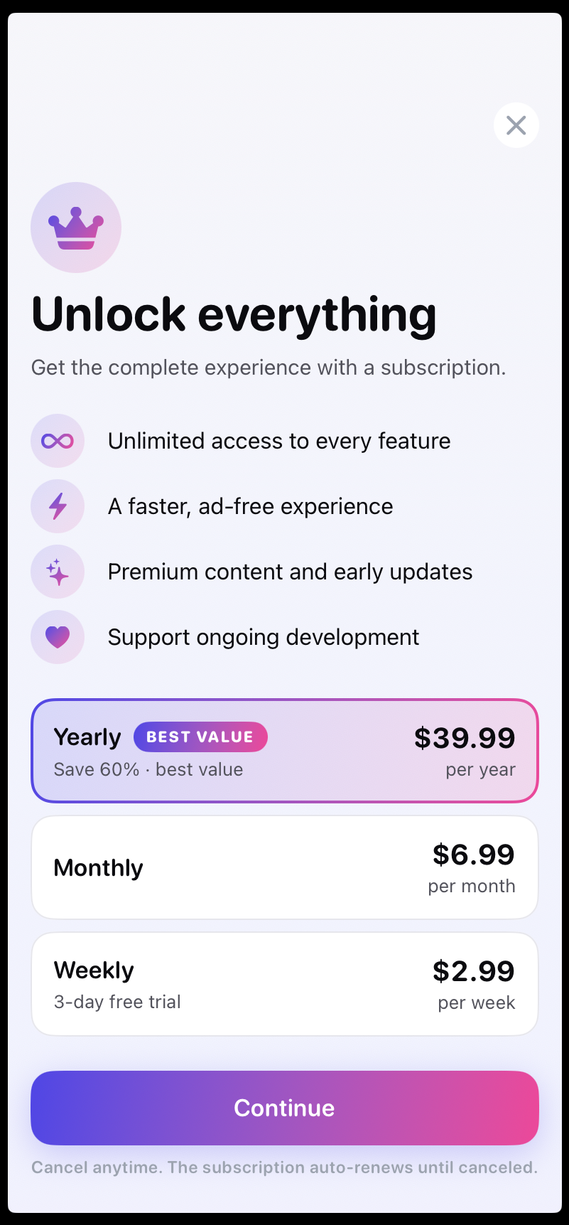 Recipe Shelf — paywall / subscription